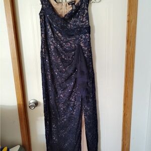 Elegant Navy Sequin Maxi Dress